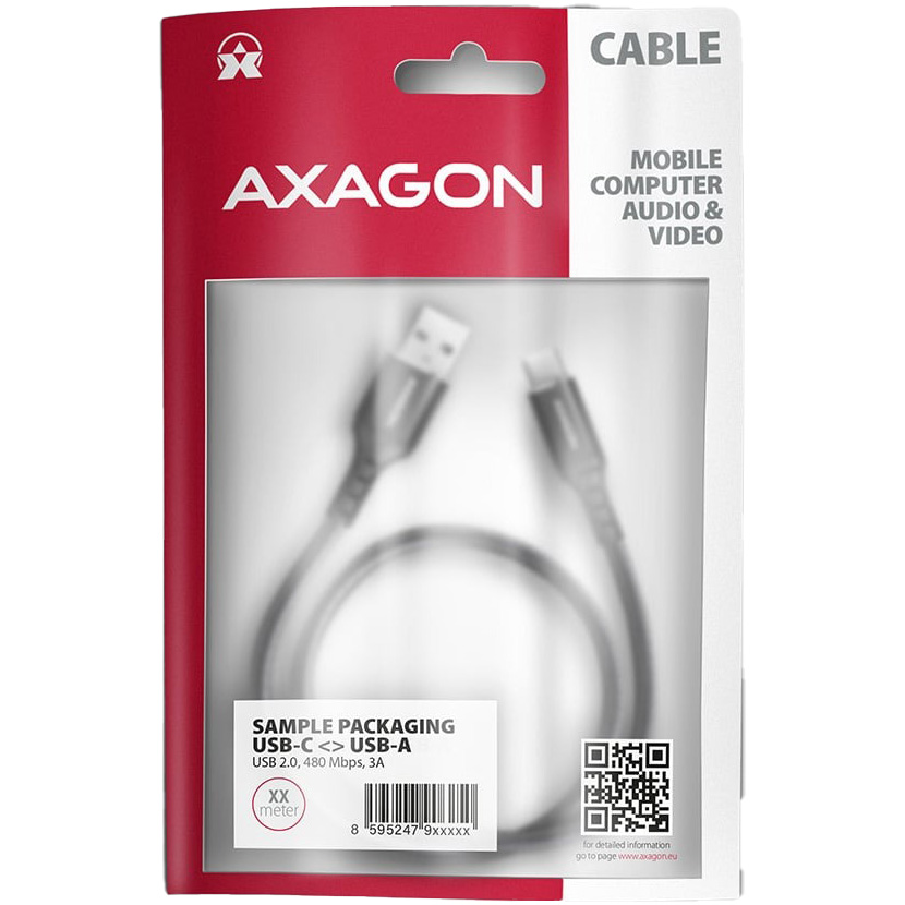 Кабель AXAGON USB-C to USB-A 2.0 1.5м Black