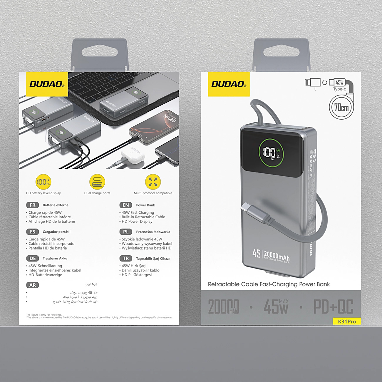 Повербанк DUDAO K31 Pro 2xUSB-C, 1xUSB-A 45W 20000mAh (6977196682010)