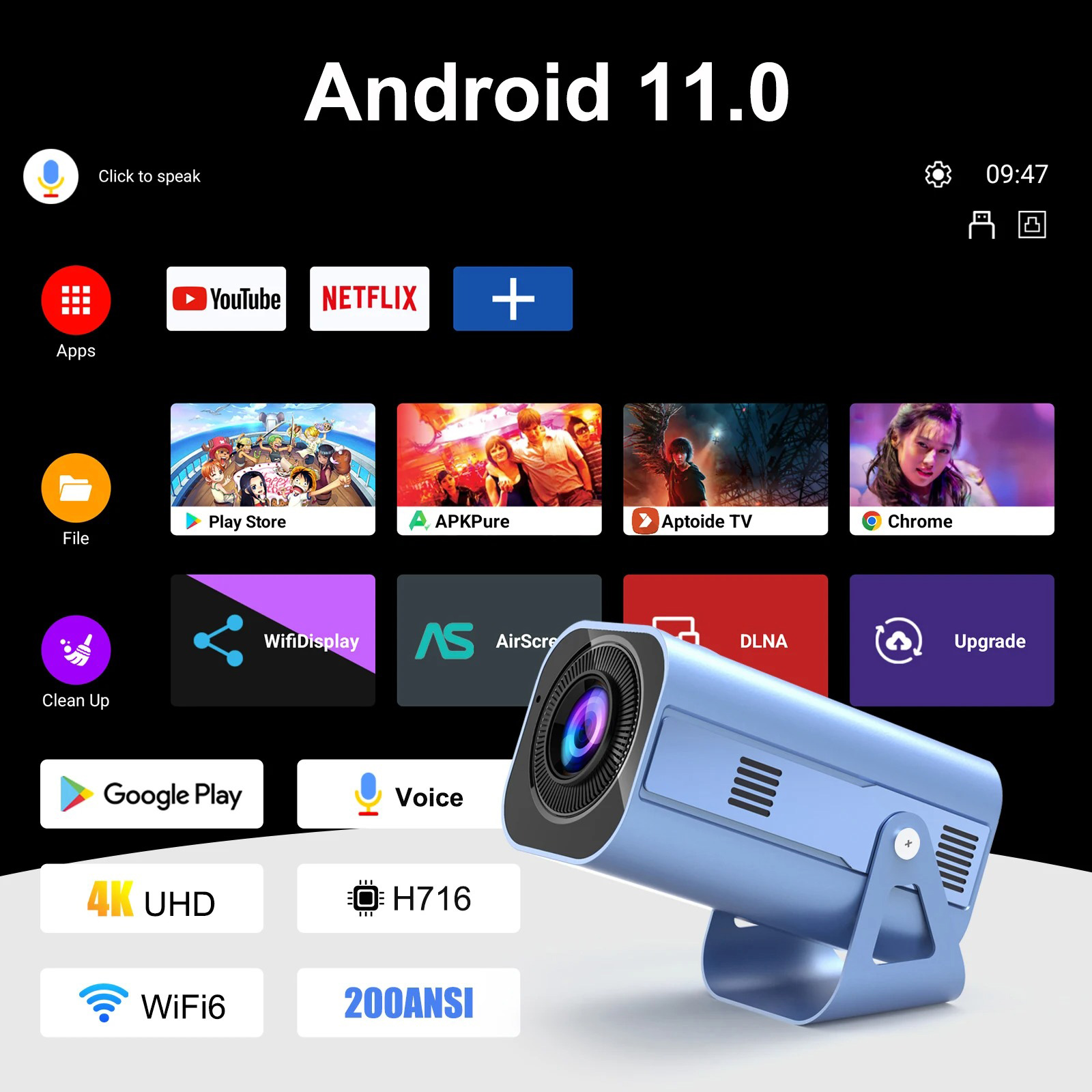 Проектор портативный H96 MAX B11 Blue