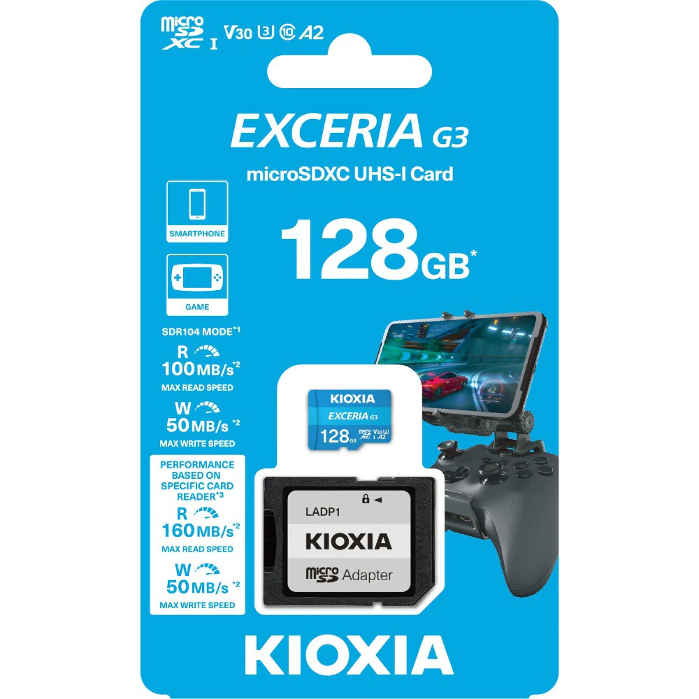 Карта пам'яті KIOXIA (Toshiba) microSDXC Exceria G3 128GB UHS-I U3 V30 A2 Class 10 + SD-adapter (LMEX3L128GG2)