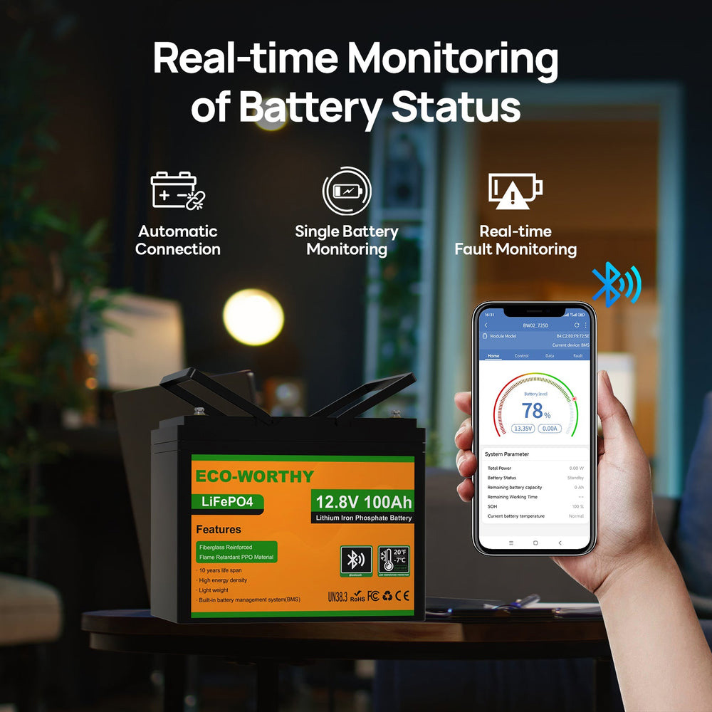 Акумуляторна батарея ECO-WORTHY LiFePO4 12V 100Ah w/Bluetooth (12.8В, 100Агод)