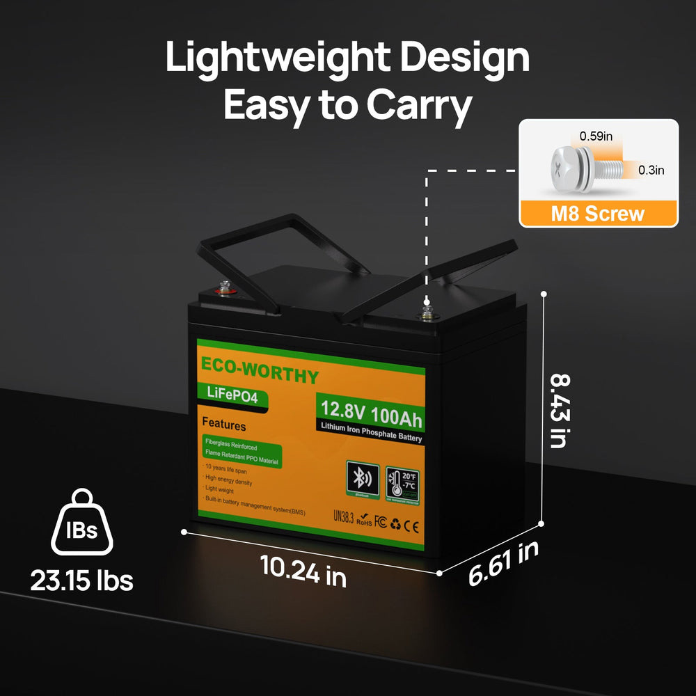 Акумуляторна батарея ECO-WORTHY LiFePO4 12V 100Ah w/Bluetooth (12.8В, 100Агод)