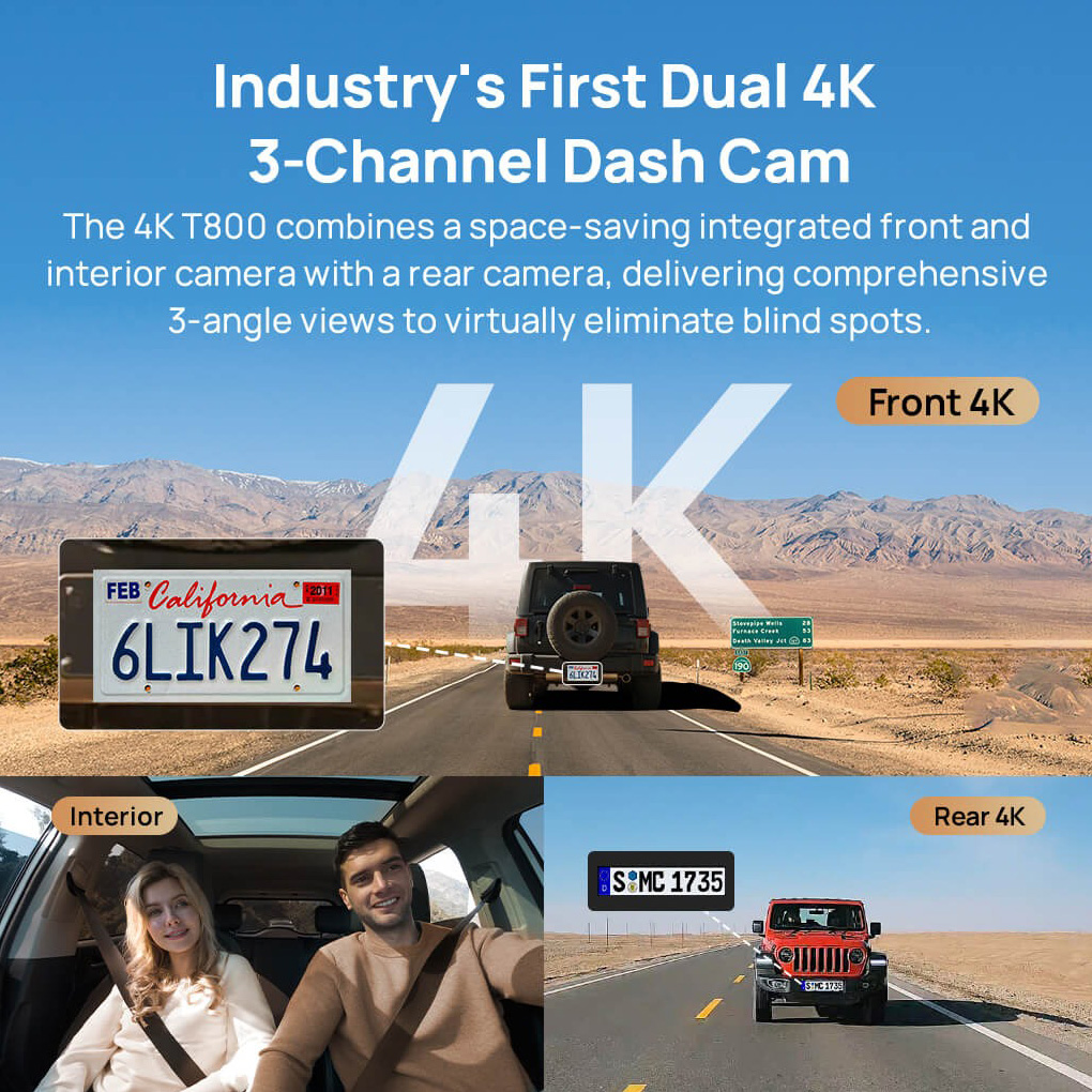 Автомобільний відеореєстратор з камерою заднього виду Xiaomi 70MAI Dash Cam 4K T800-2 Premium Set Black + Micro SD Card 256GB