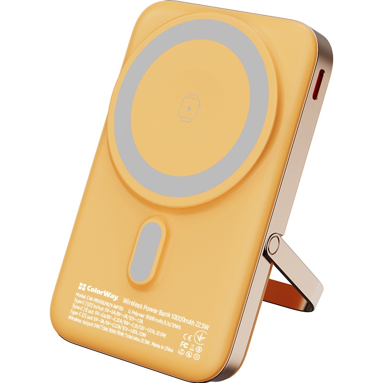Повербанк з бездротовою зарядкою COLORWAY Power Bank MagSafe and Watch Wireless 22.5W 10000mAh Amber (CW-PB100LPA2Y-WPDD)