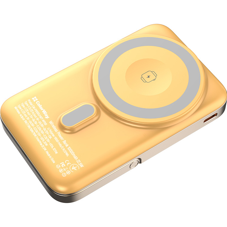 Повербанк з бездротовою зарядкою COLORWAY Power Bank MagSafe and Watch Wireless 22.5W 10000mAh Amber (CW-PB100LPA2Y-WPDD)