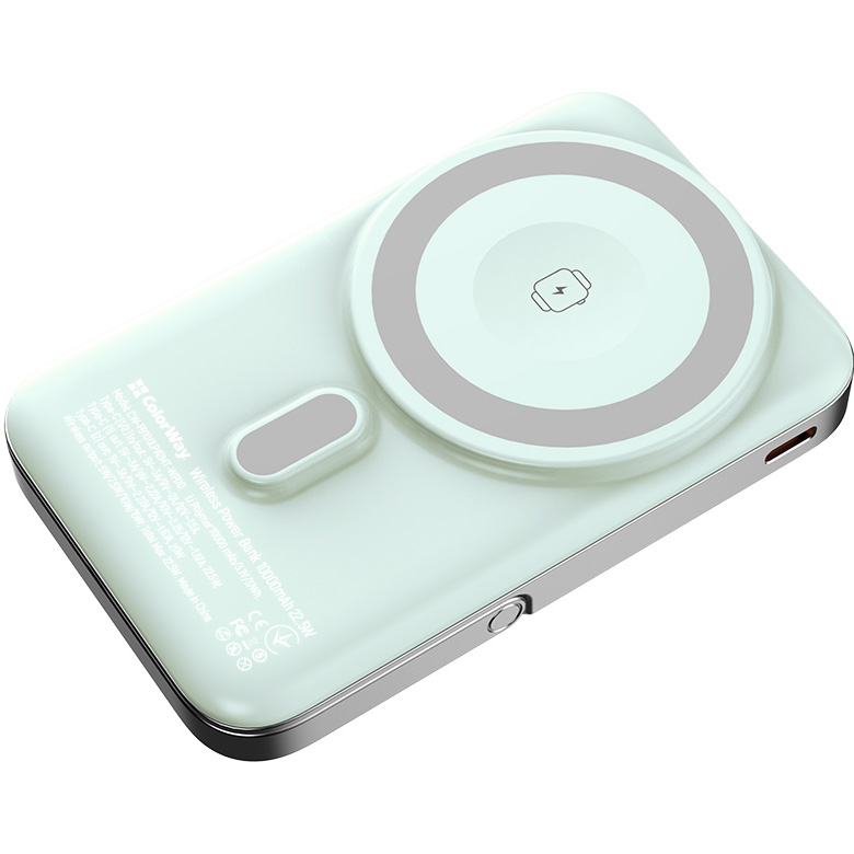 Повербанк з бездротовою зарядкою COLORWAY Power Bank MagSafe and Watch Wireless 22.5W 20000mAh Aquamarine (CW-PB100LPA2MT-WPDD)