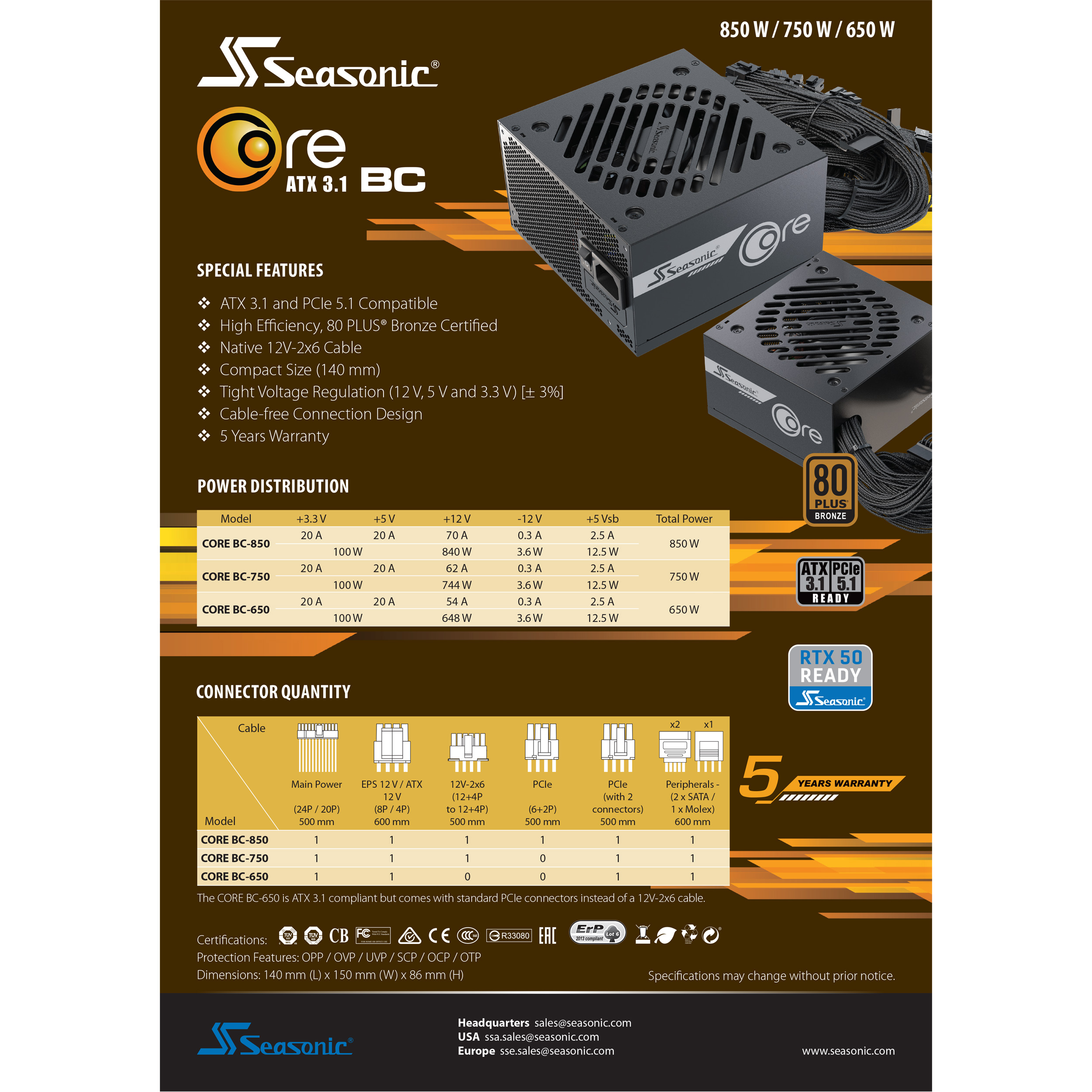 Блок живлення 850W SEASONIC Core BC-850 ATX3.1