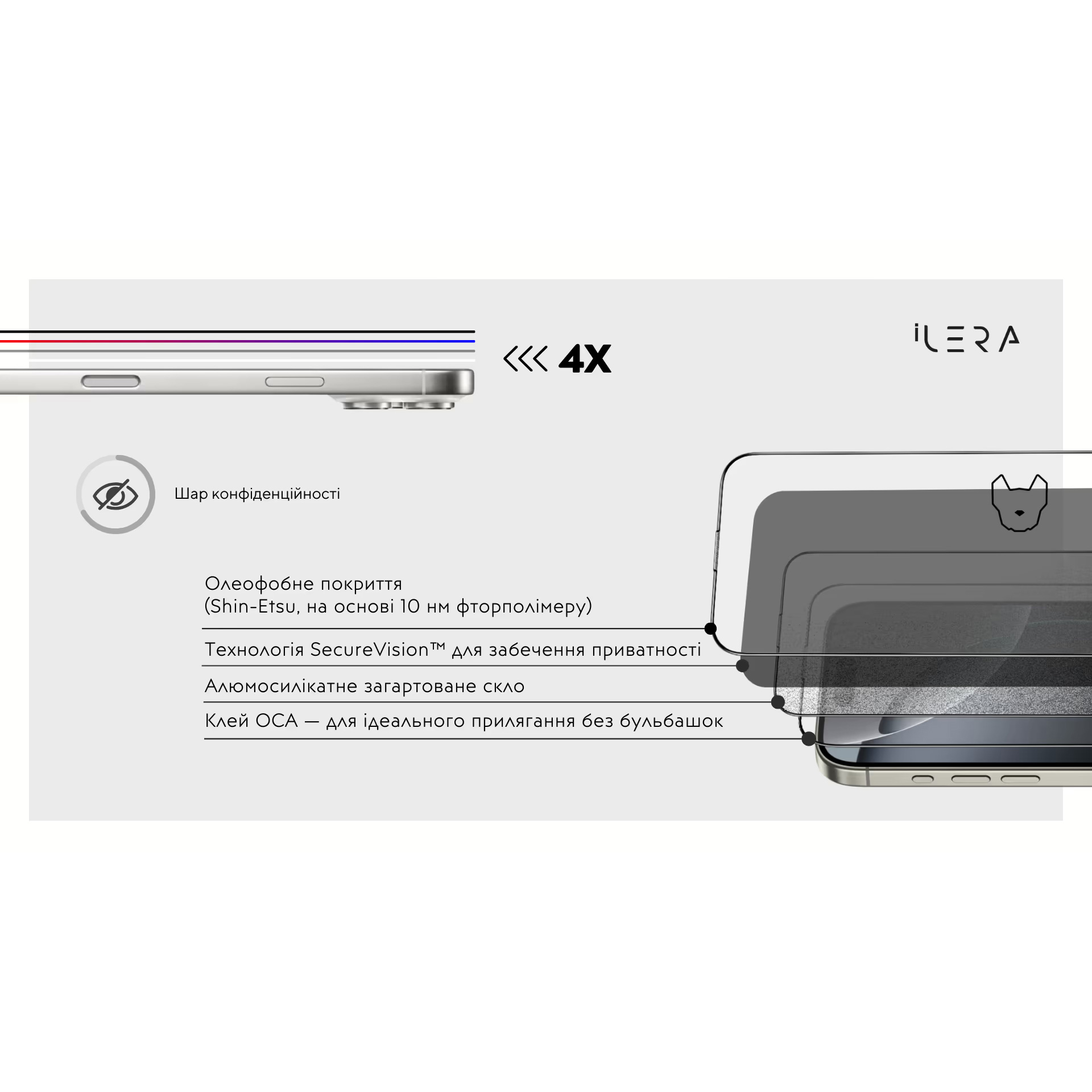 Захисне скло ILERA DeLuxe Incognito Glass для iPhone 17 Pro Max