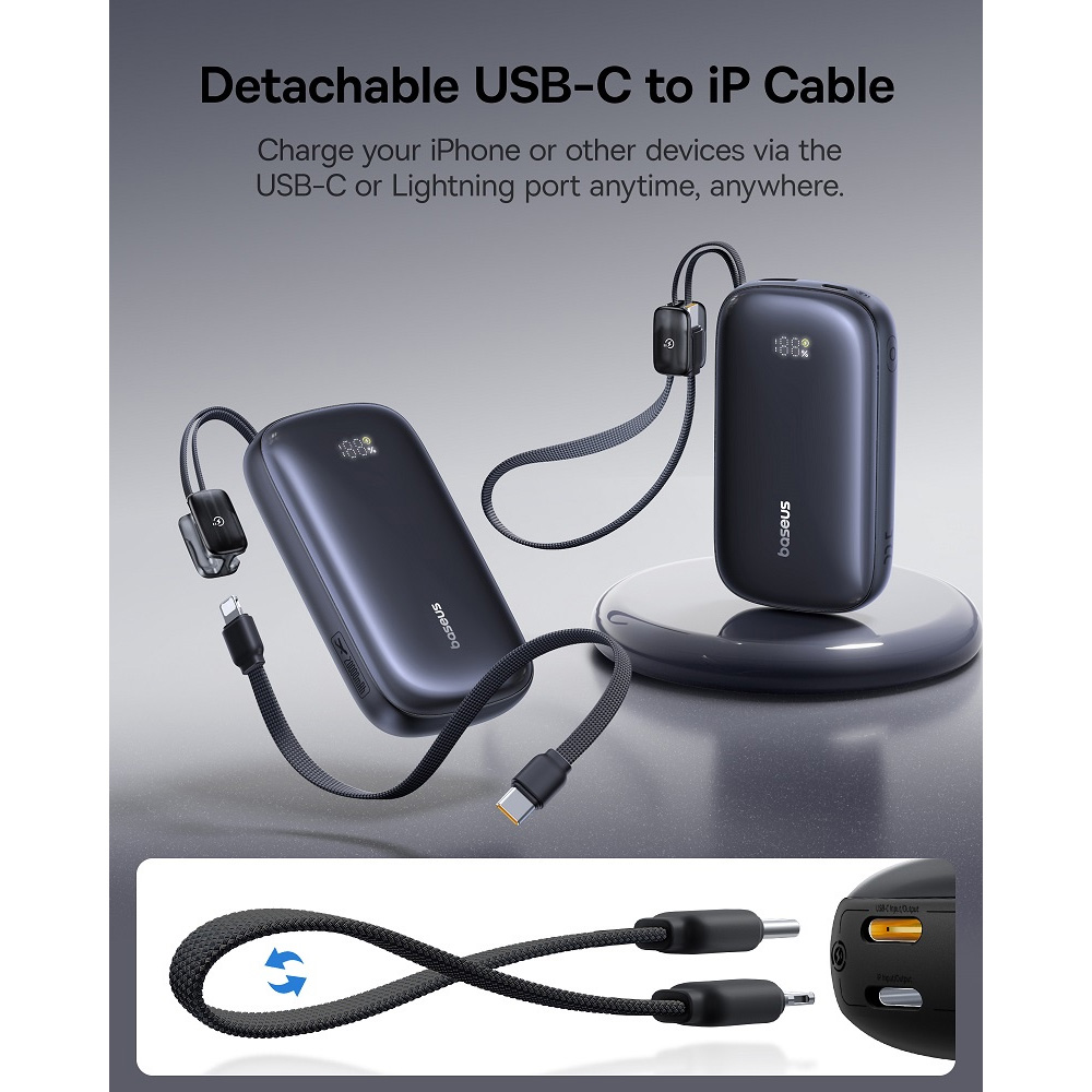 Повербанк BASEUS EnerFill FC21 Qpow 3 Ultra with Detachable Cable 22.5W 20000mAh Cosmic Black (E0027M00)
