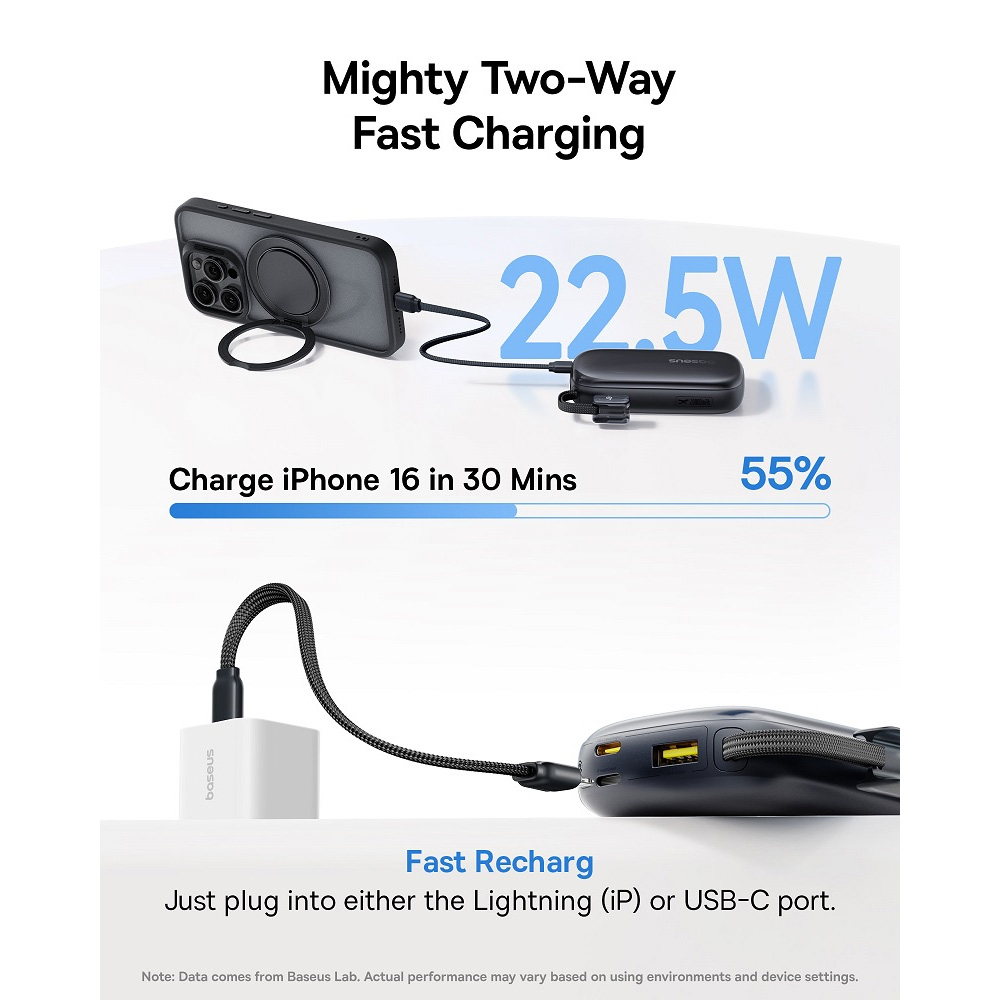 Повербанк BASEUS EnerFill FC21 Qpow 3 Ultra with Detachable Cable 22.5W 20000mAh Cosmic Black (E0027M00)