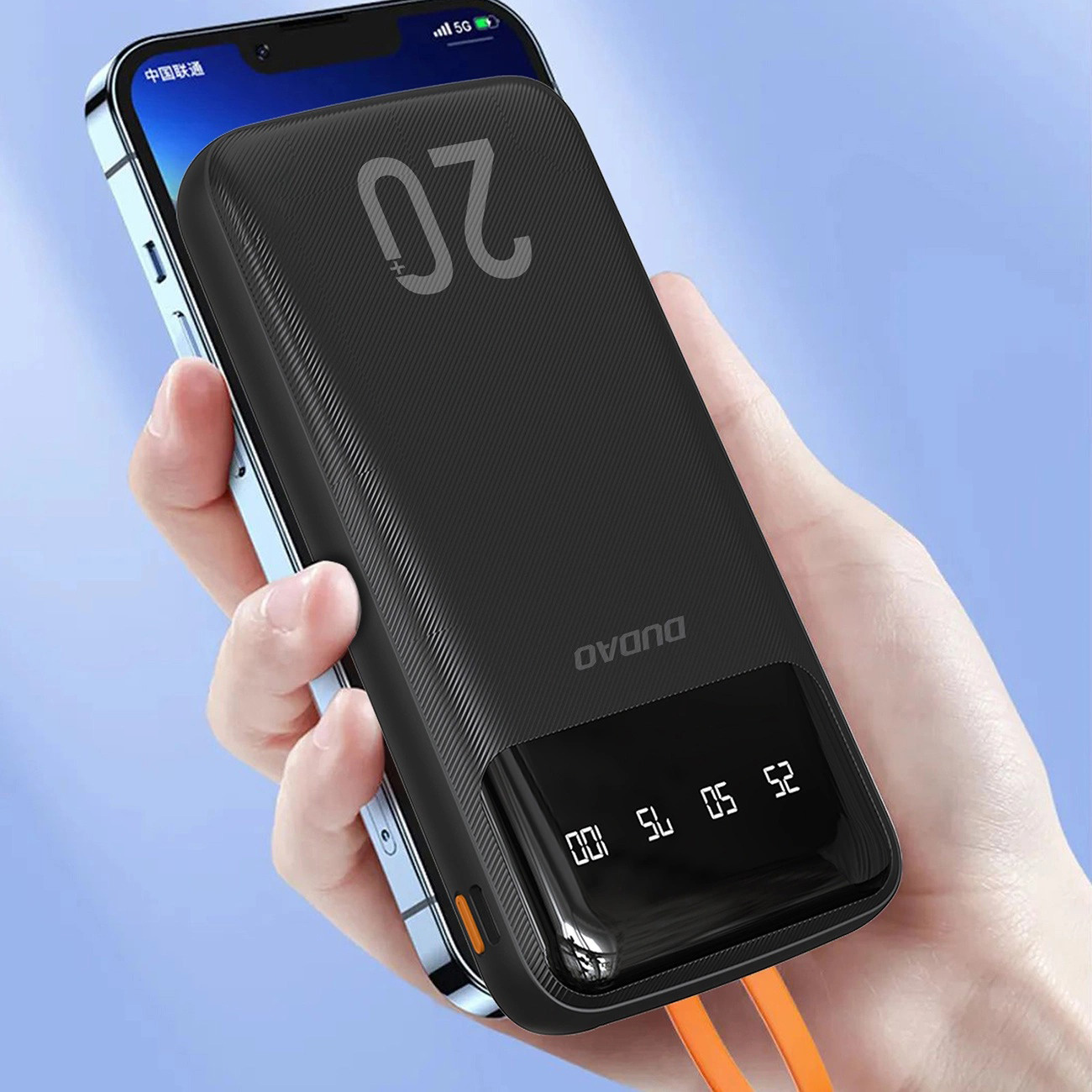 Повербанк DUDAO K6Pro+ USB-A, USB-C, built-in USB-C/Lightning/Micro-USB/USB-A cables 10W 20000mAh Black (6977196682393)