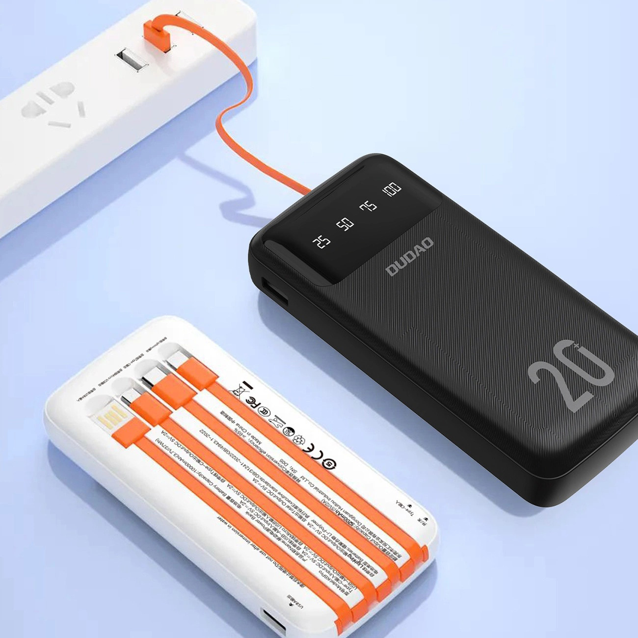 Повербанк DUDAO K6Pro+ USB-A, USB-C, built-in USB-C/Lightning/Micro-USB/USB-A cables 10W 20000mAh Black (6977196682393)