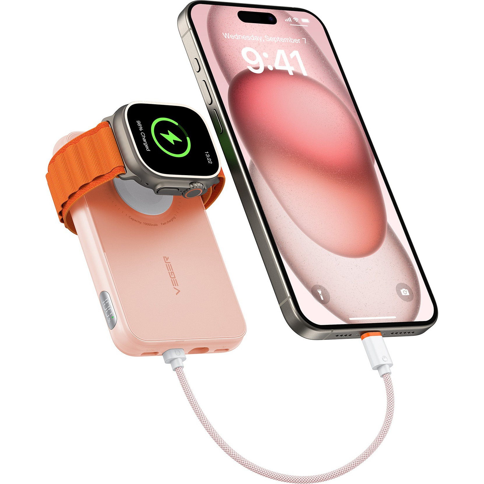 Повербанк с беспроводной зарядкой VEGER V1171 20W 10000mAh Pink
