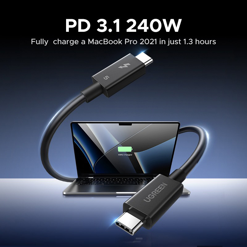 Кабель UGREEN L703 Type-c to Type-C Thunderbolt 5 PD3.1 240W 1м Black (45996)