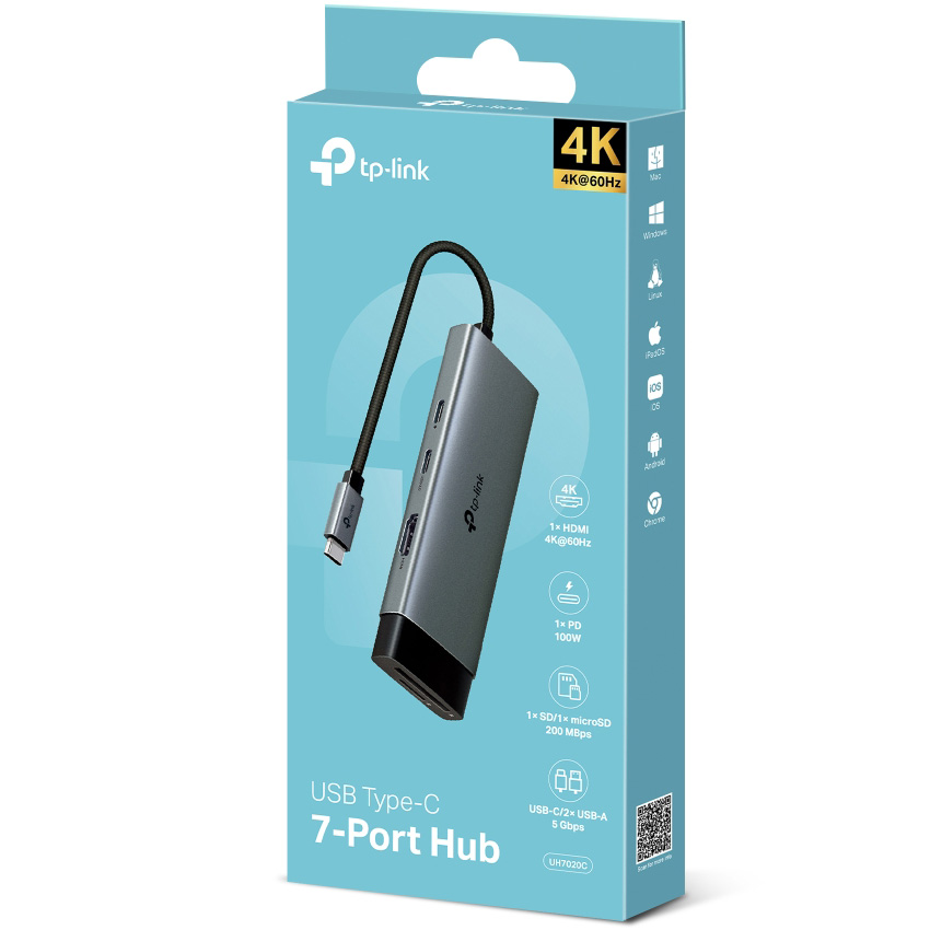 Порт-реплікатор TP-LINK UH7020C 7-in-1 USB-C to HDMI, 1xUSB-C, 2xUSB-A, SD/TF, PD
