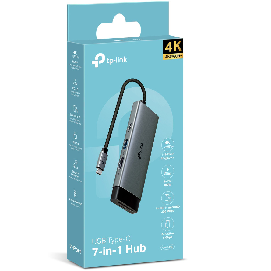 Порт-реплікатор TP-LINK UH7021C 7-in-1 USB-C to HDMI, 3xUSB-A, SD/TF, PD