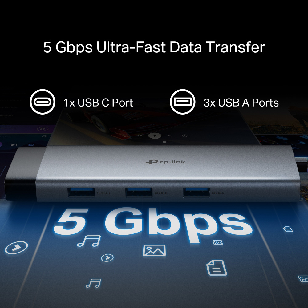 Порт-реплікатор TP-LINK UH9120C 9-in-1 USB-C to HDMI, 1xUSB-C, 3xUSB-A, GLAN, SD/TF, PD