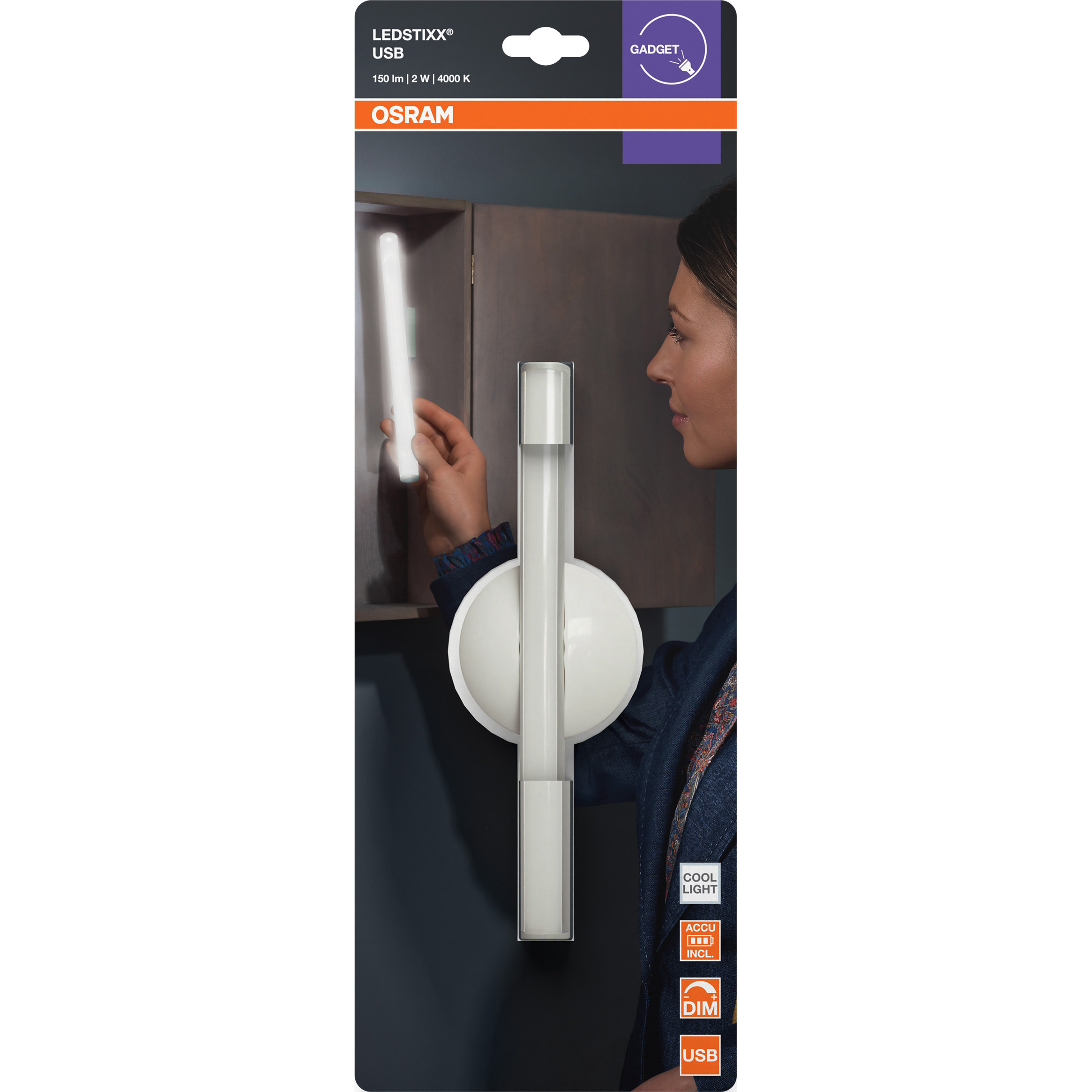 Светильник со встроенным аккумулятором OSRAM LEDStixx USB Silver 2W 4000K (4099854497599)