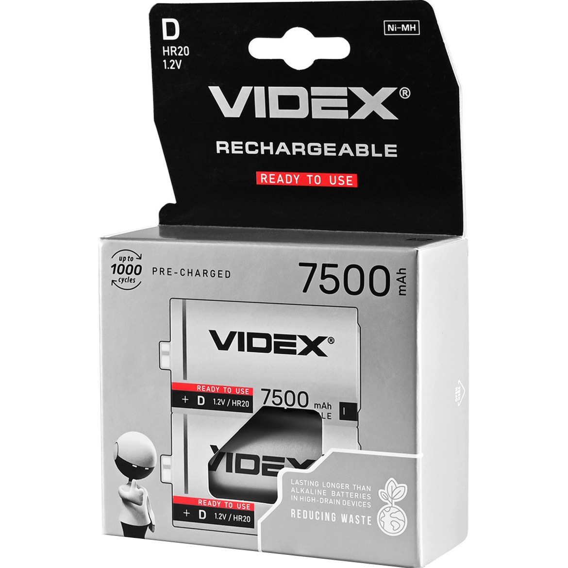 Аккумулятор VIDEX Rechargeable D 7500mAh 2шт/уп (HR20/7500/2DB)