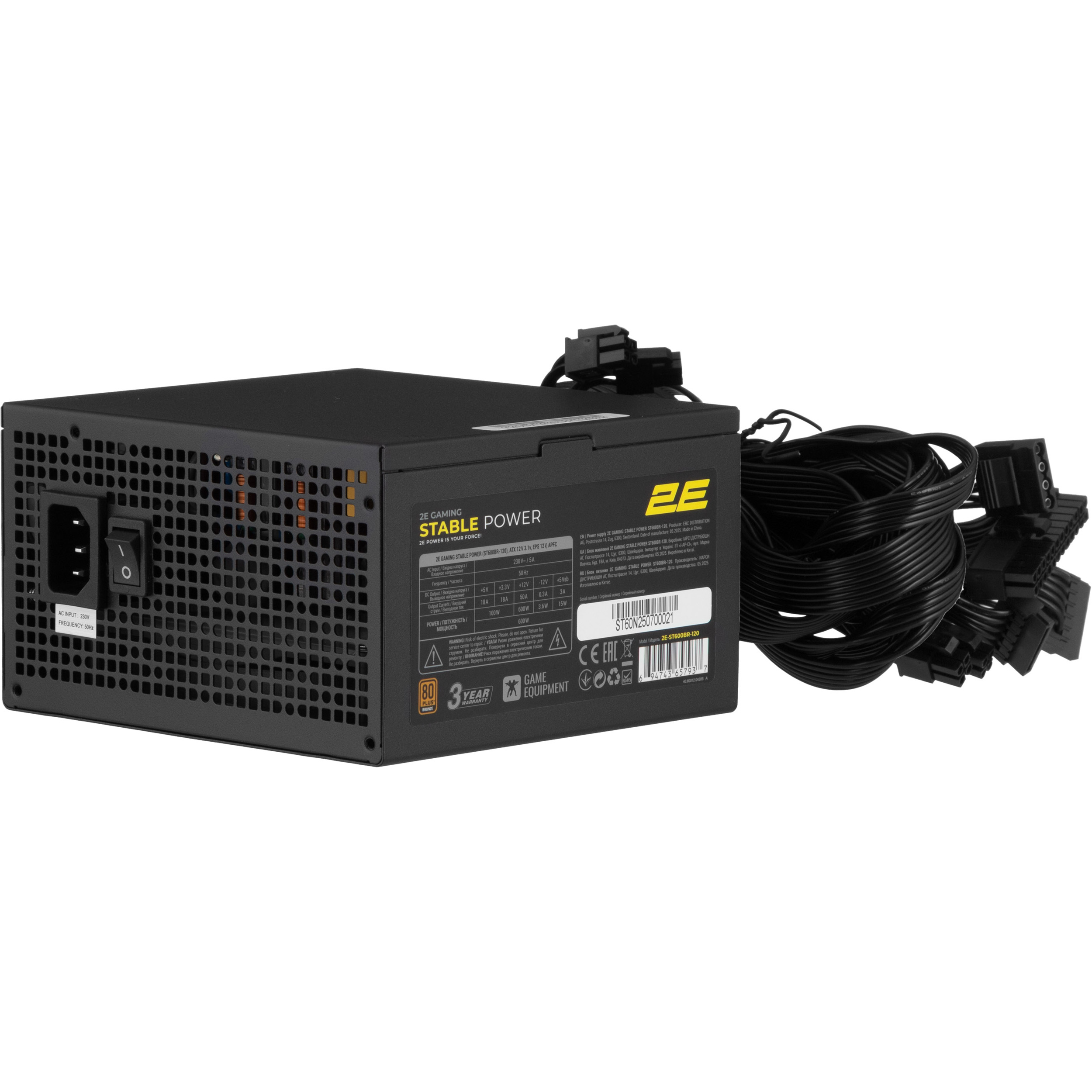 Блок живлення 600W 2E GAMING Stable Power ST600BR (2E-ST600BR-120)