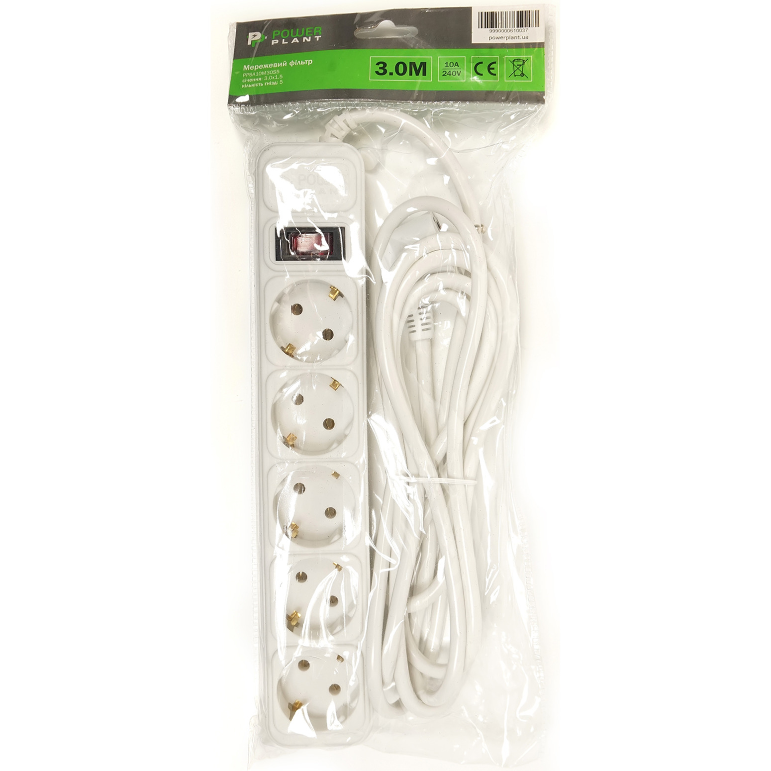 Мережевий фільтр POWERPLANT JY-1056/3 White, 5 розеток, 3м (EX610716)