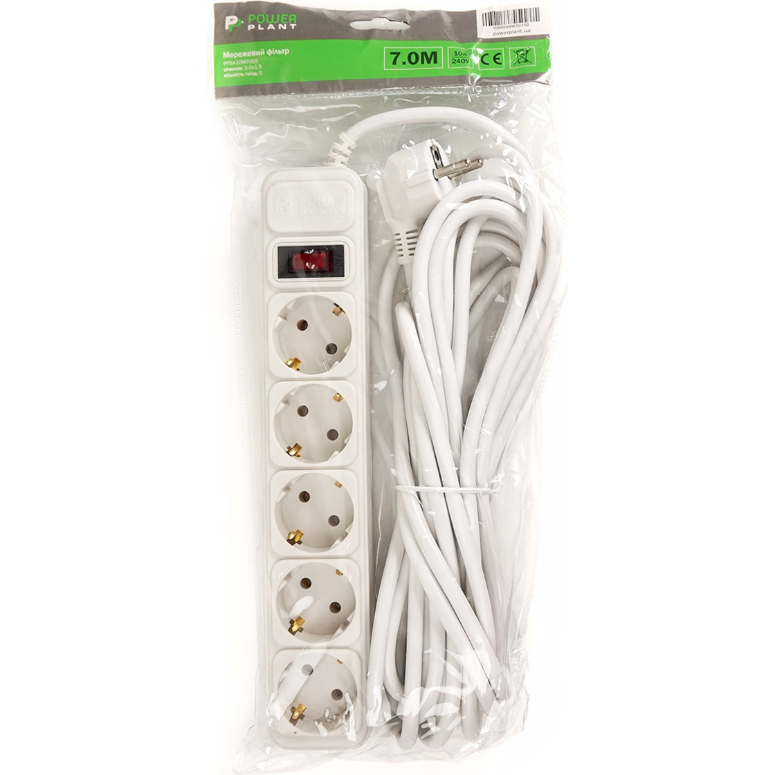 Мережевий фільтр POWERPLANT JY-1056/7 White, 5 розеток, 7м (EX610730)