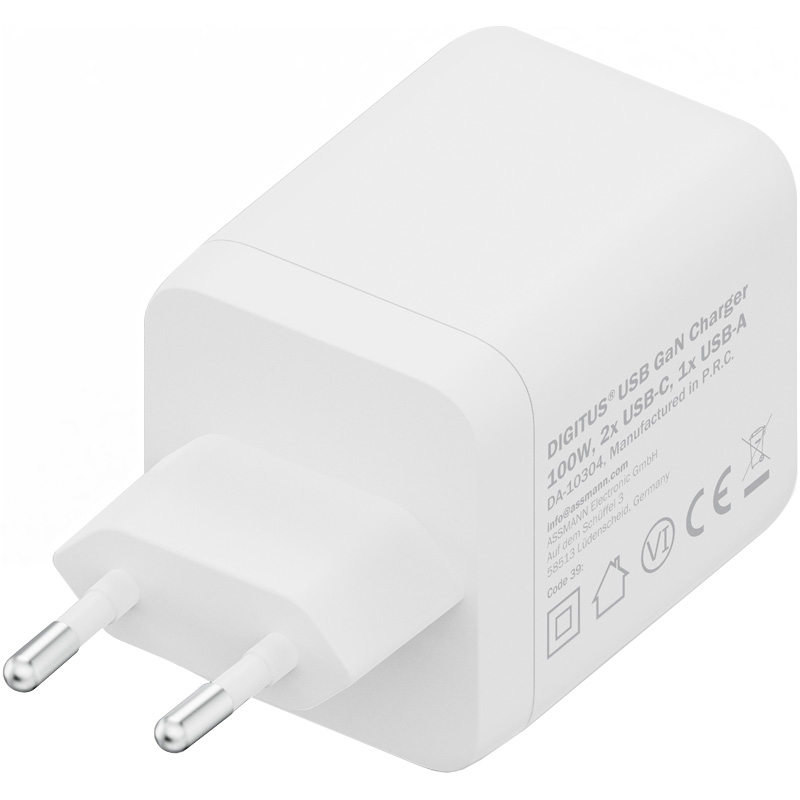 Зарядний пристрій DIGITUS GaN Charger, 2x USB-C, 1x USB-A, 100W White (DA-10304)