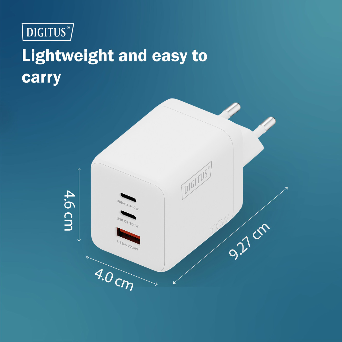 Зарядний пристрій DIGITUS GaN Charger, 2x USB-C, 1x USB-A, 100W White (DA-10304)