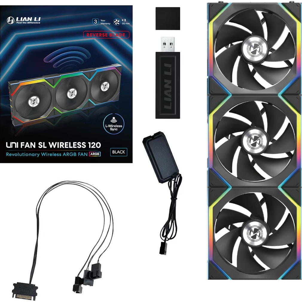 Комплект вентиляторів LIAN LI Uni Fan SL Wireless 120 Reverse Blade w/controller Black 3-Pack (G99.12RSL1W3B.00)