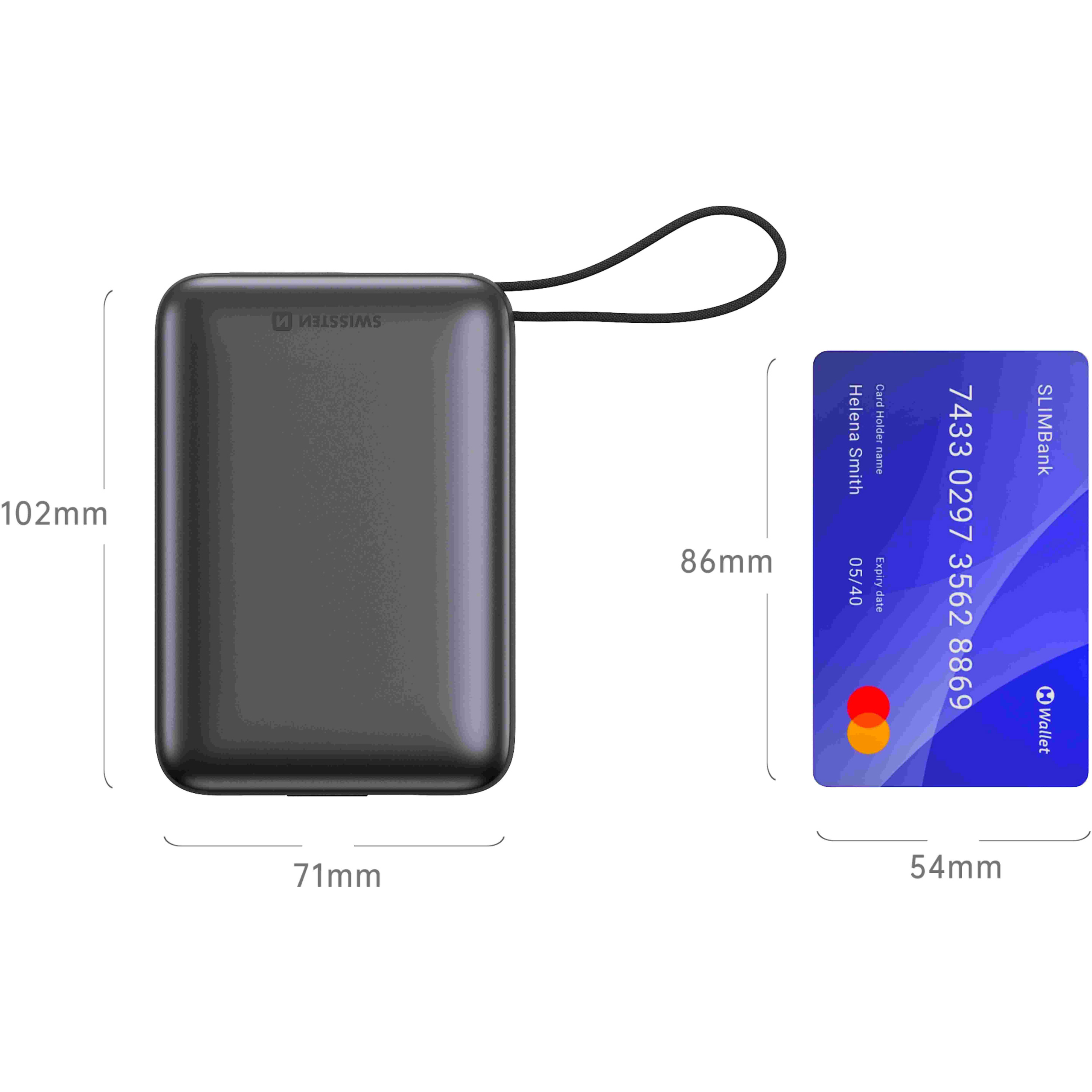 Повербанк SWISSTEN 1xUSB-C, 1xUSB-A, w/built-in cables USB-C + Lightning, PD, QC, 22,5W 22.5W 20000mAh Silver (8595217490598)