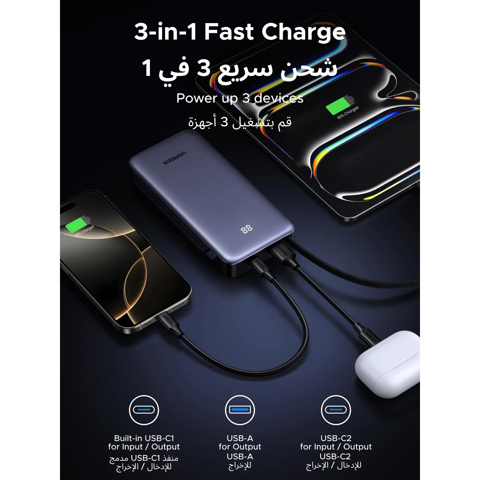 Повербанк UGREEN PB536 Nexode 45W 20000mAh (55988B)