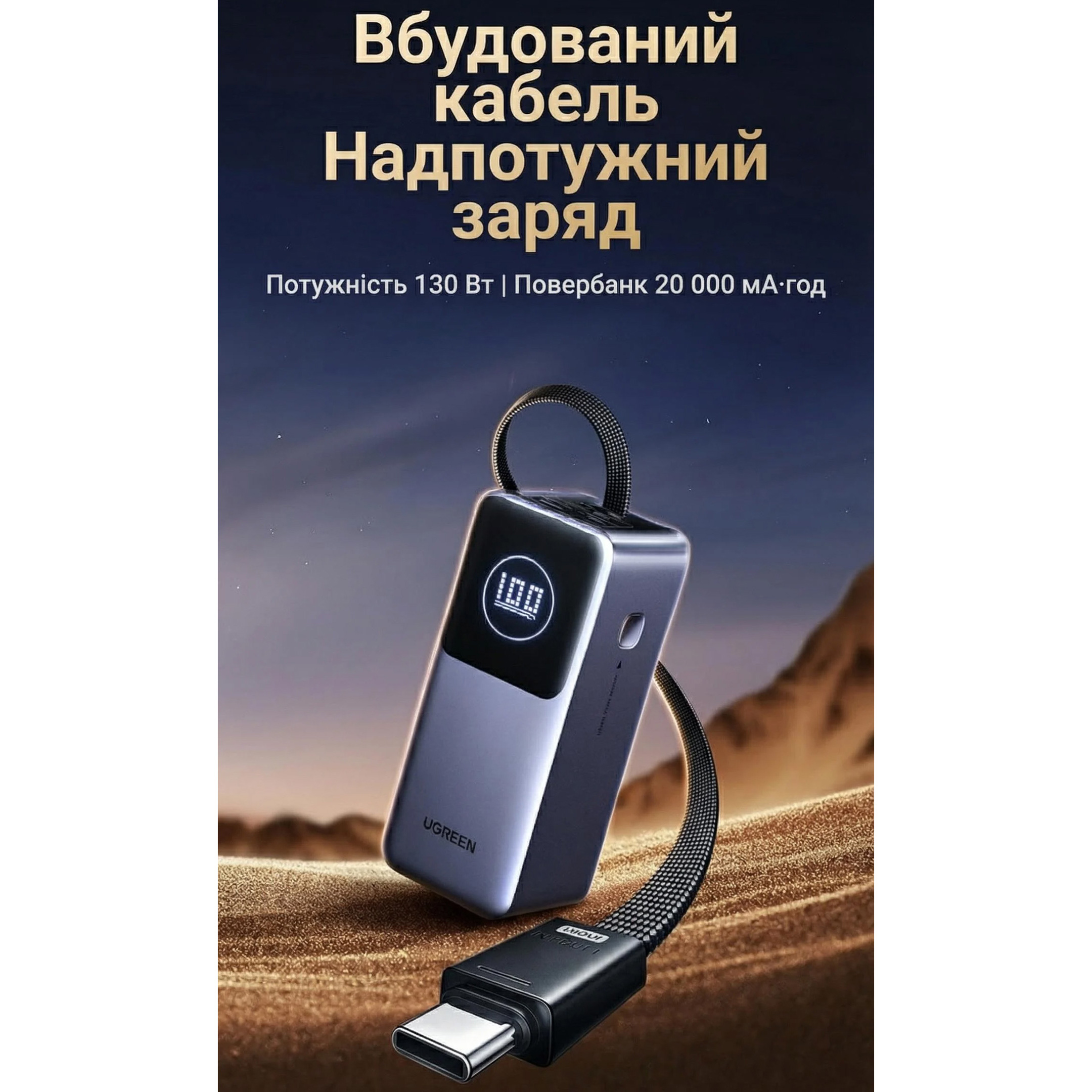 Повербанк UGREEN PB723 Nexode 130W 20000mAh (55365B)