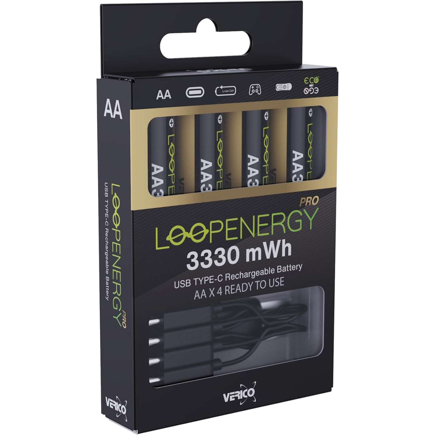 Акумулятор VERICO AA 2200mAh TipTop, USB-C заряджання 4шт/уп