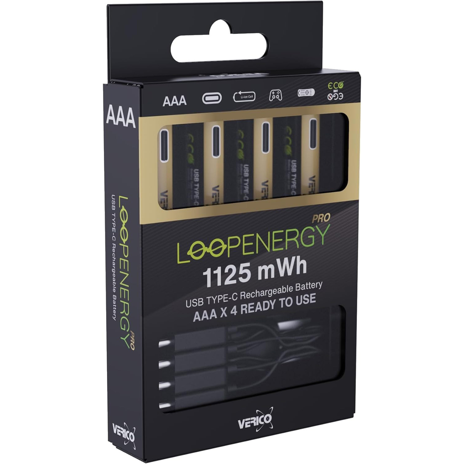 Акумулятор VERICO AAA 750mAh TipTop, USB-C заряджання 4шт/уп