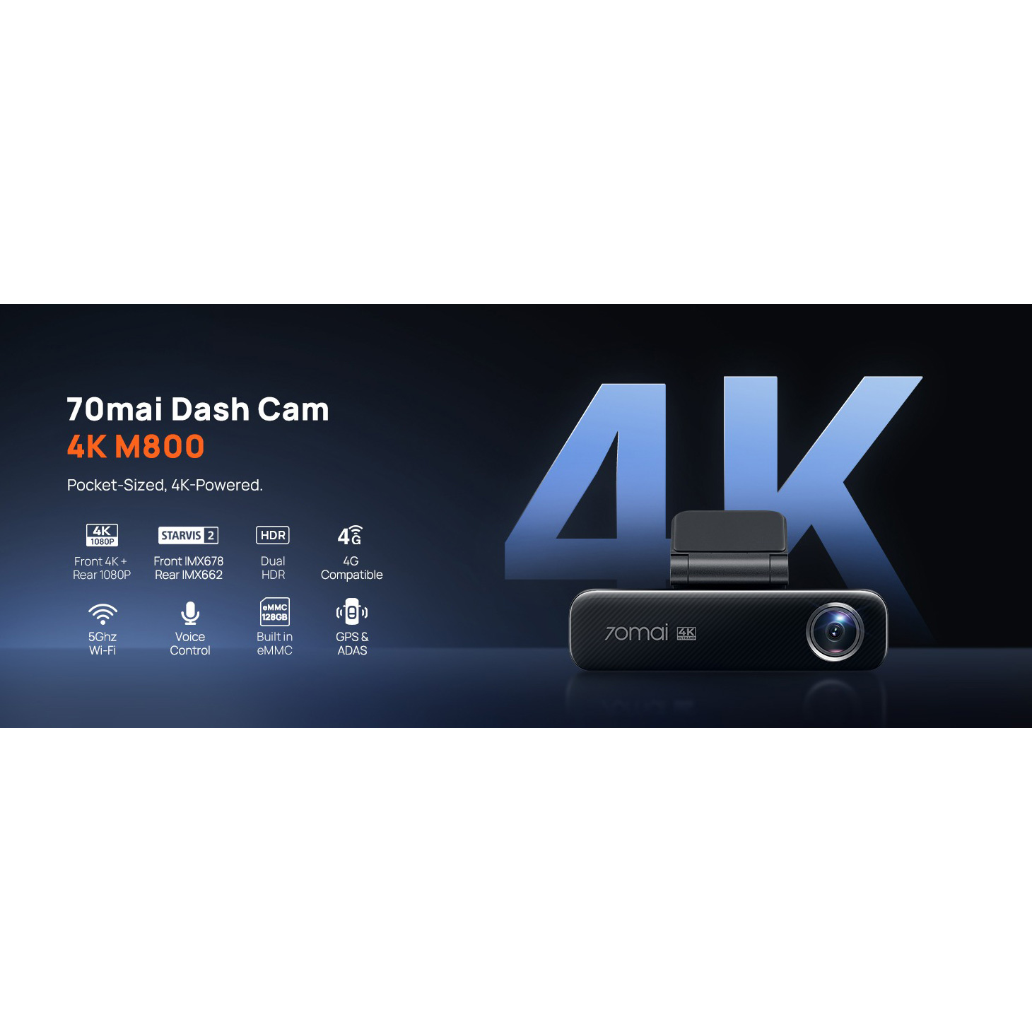 Автомобільний відеореєстратор Xiaomi 70MAI Dash Cam 4K M800