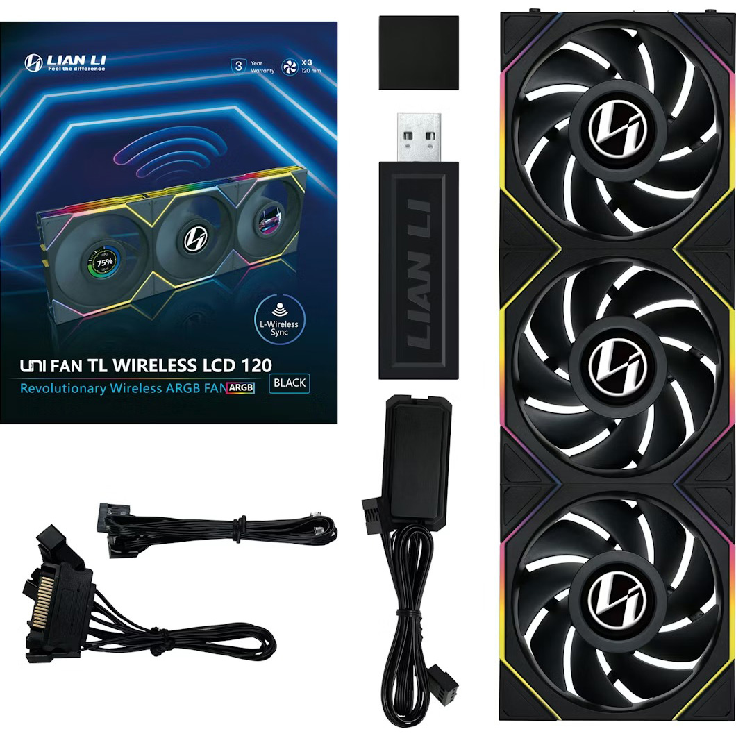 Комплект вентиляторів LIAN LI Uni Fan TL Wireless LCD 120 w/controller Black 3-Pack (G99.12TLLCD1W3B.00)
