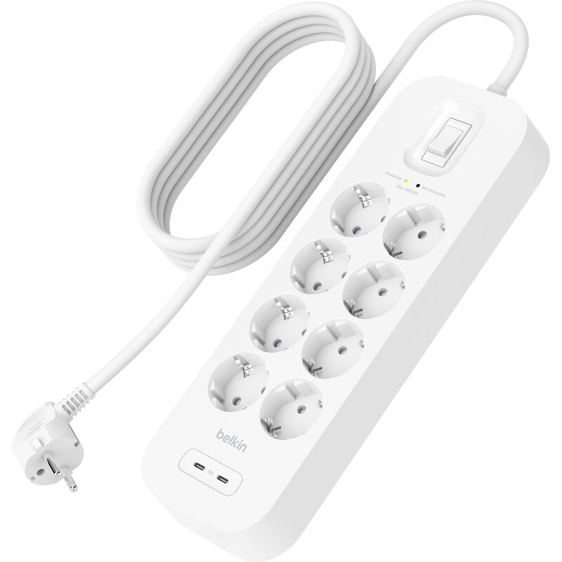 Мережевий фільтр BELKIN Connect White, 8 розеток, 2xUSB-C, 2м (SRB004VF2M-V2)