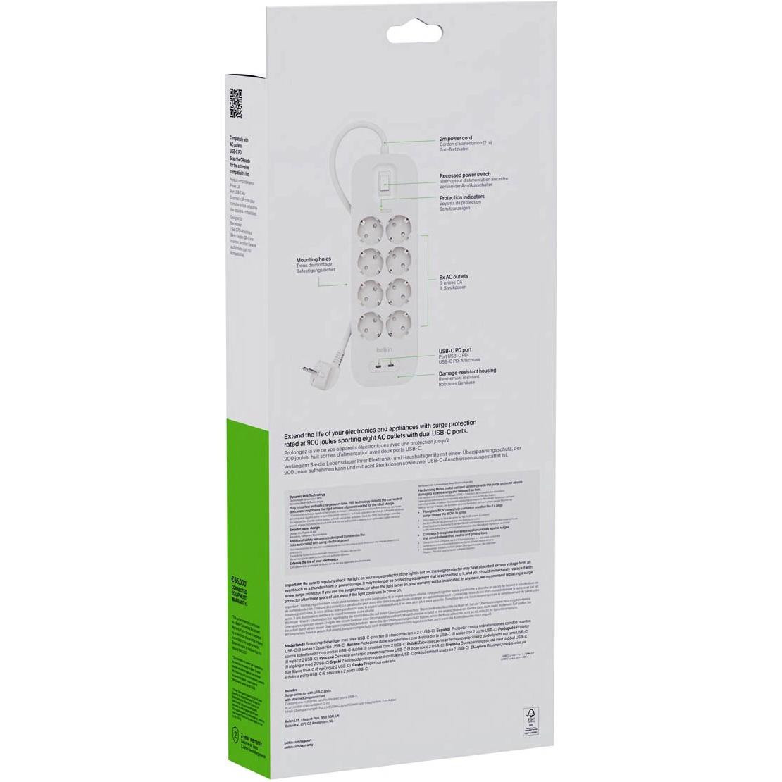 Мережевий фільтр BELKIN Connect White, 8 розеток, 2xUSB-C, 2м (SRB004VF2M-V2)