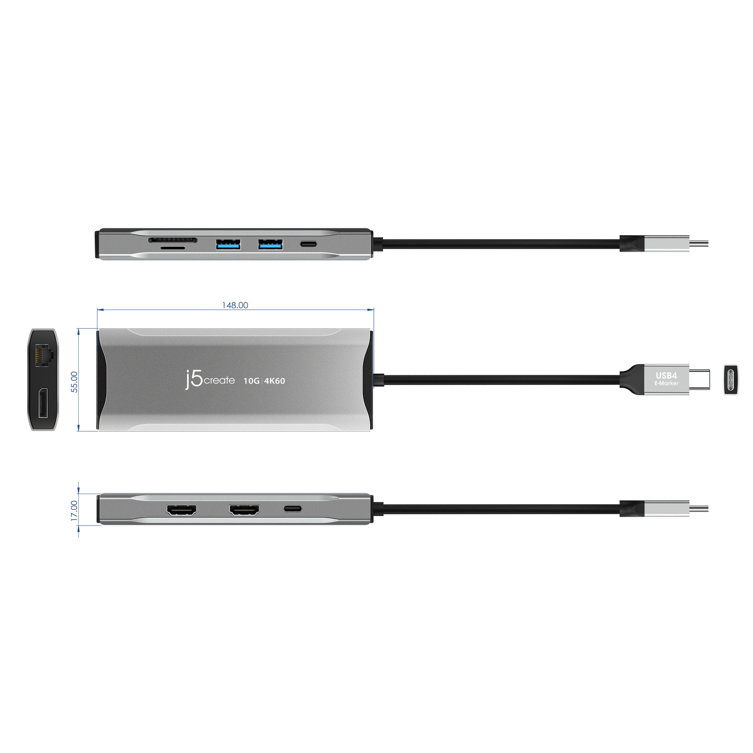 Порт-репликатор J5CREATE 11-in-1 USB-C 4K60 Elite Multi-Monitor Mini Dock (JCD397-N)