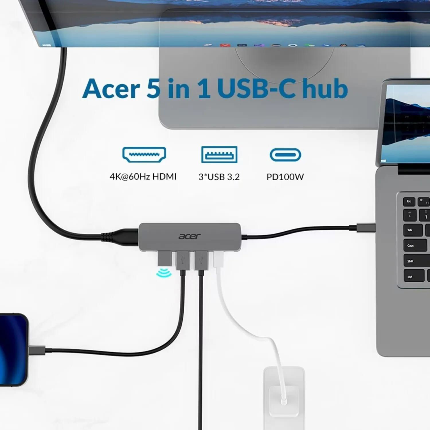 Порт-реплікатор ACER 5-in-1 Type-C Dongle (HP.DSCAB.021)