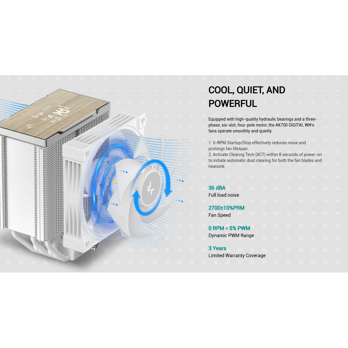 Кулер для процессора DEEPCOOL AK700 Digital White (R-AK700-WHNDMN-GJD)