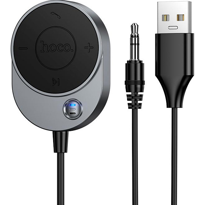 Bluetooth аудіо адаптер HOCO E150 Liantu Path Car AUX BT Receiver with Cable Gray