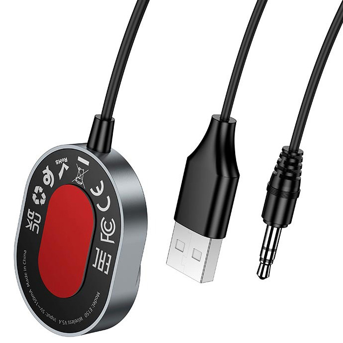 Bluetooth аудіо адаптер HOCO E150 Liantu Path Car AUX BT Receiver with Cable Gray