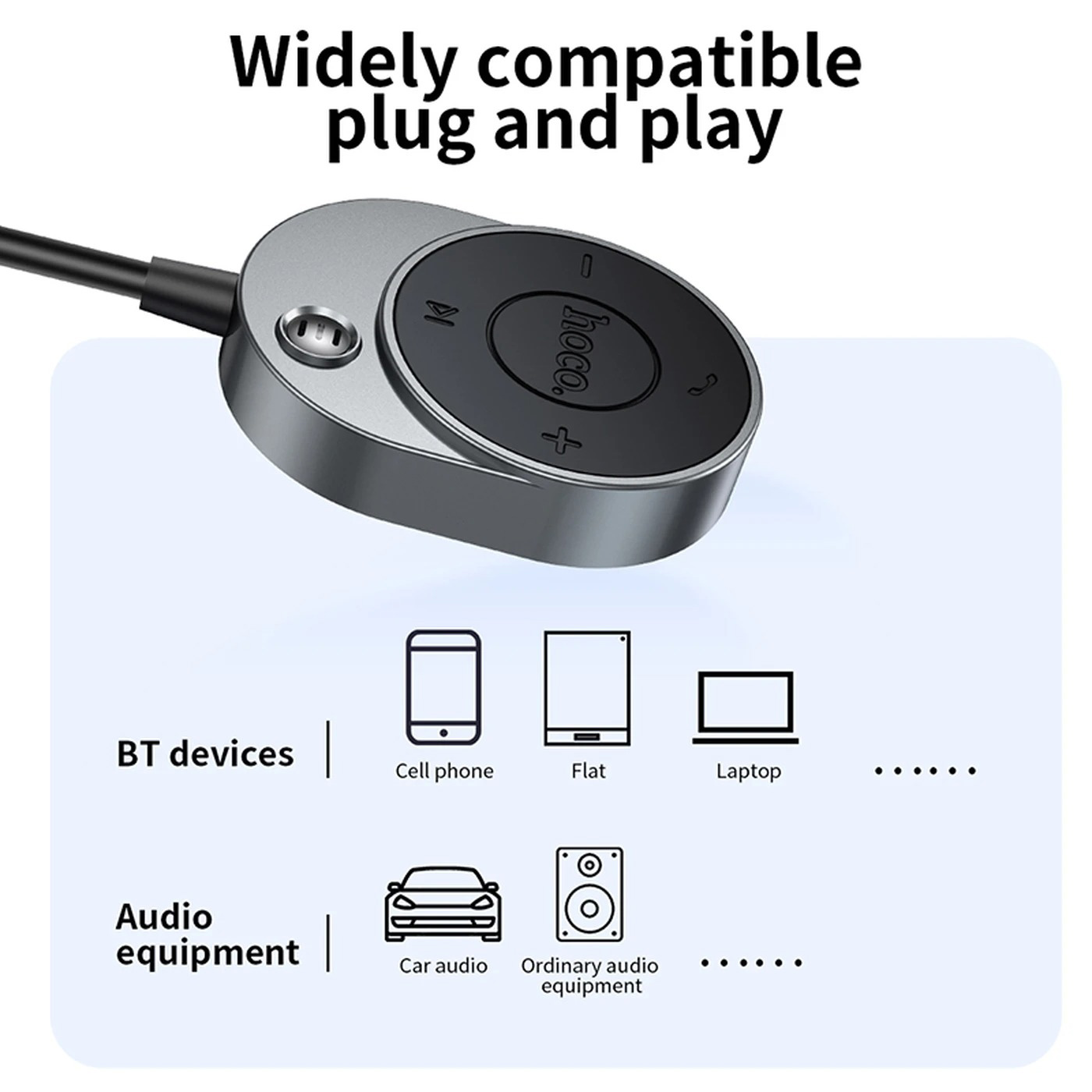 Bluetooth аудіо адаптер HOCO E150 Liantu Path Car AUX BT Receiver with Cable Gray