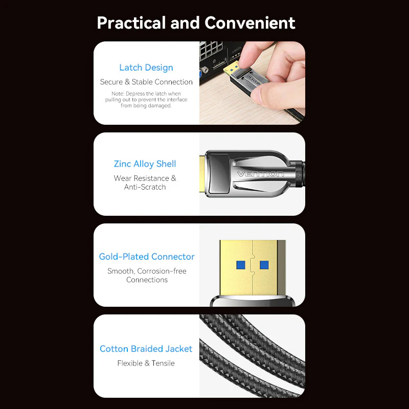 Кабель VENTION 16K v2.1 DisplayPort 3м Gray (HGABI)