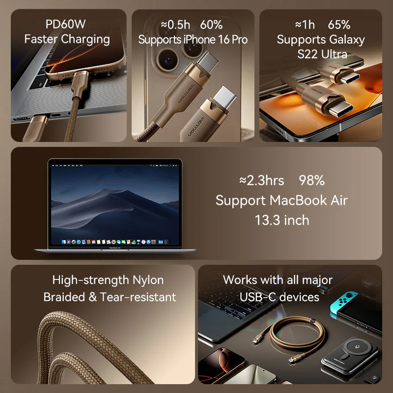 Кабель VENTION USB Type-C to USB Type-C 2м Gold (TRDJH)