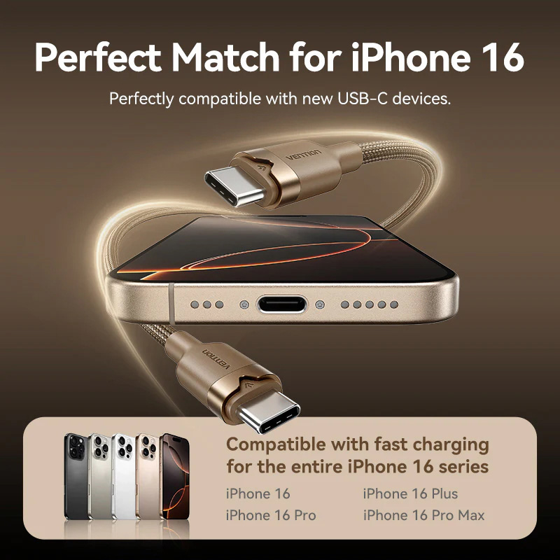 Кабель VENTION USB Type-C to USB Type-C 2м Gold (TRDJH)