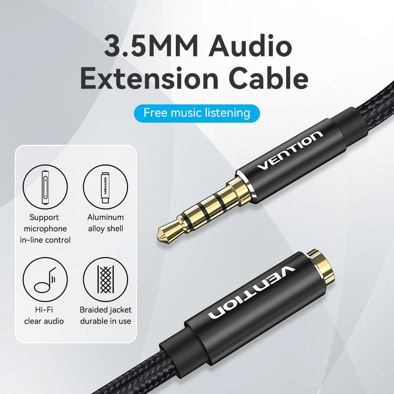 Кабель-удлинитель VENTION mini-jack 3.5mm 1м Black (BHCLF)
