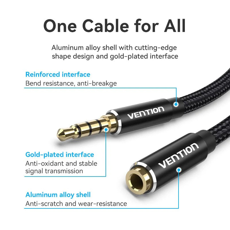 Кабель-удлинитель VENTION mini-jack 3.5mm 1м Black (BHCLF)