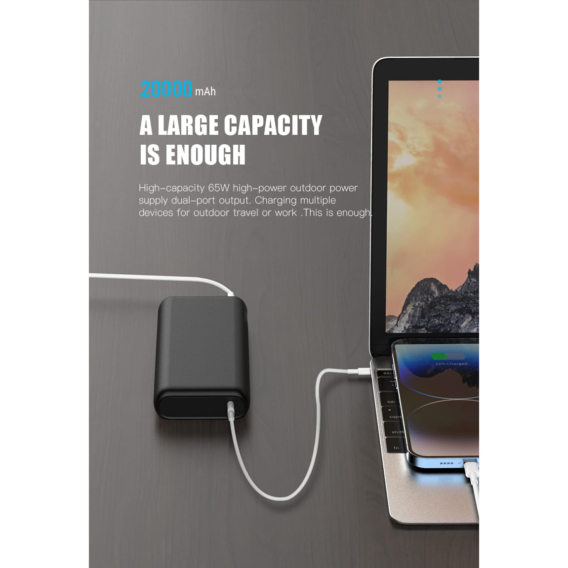 Повербанк PLATINET Powerbank QC 3.0, PD 65W 20000mAh Black (PMPB20DL202B)